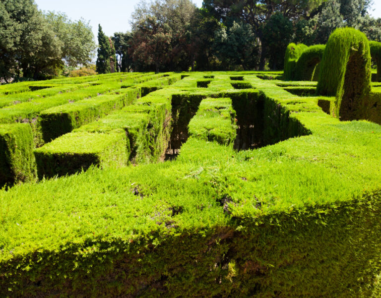 Closeup of labyrinth at parc del laberint